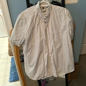 Blue & pink Patterned white women's short-sleeve button-up gently used